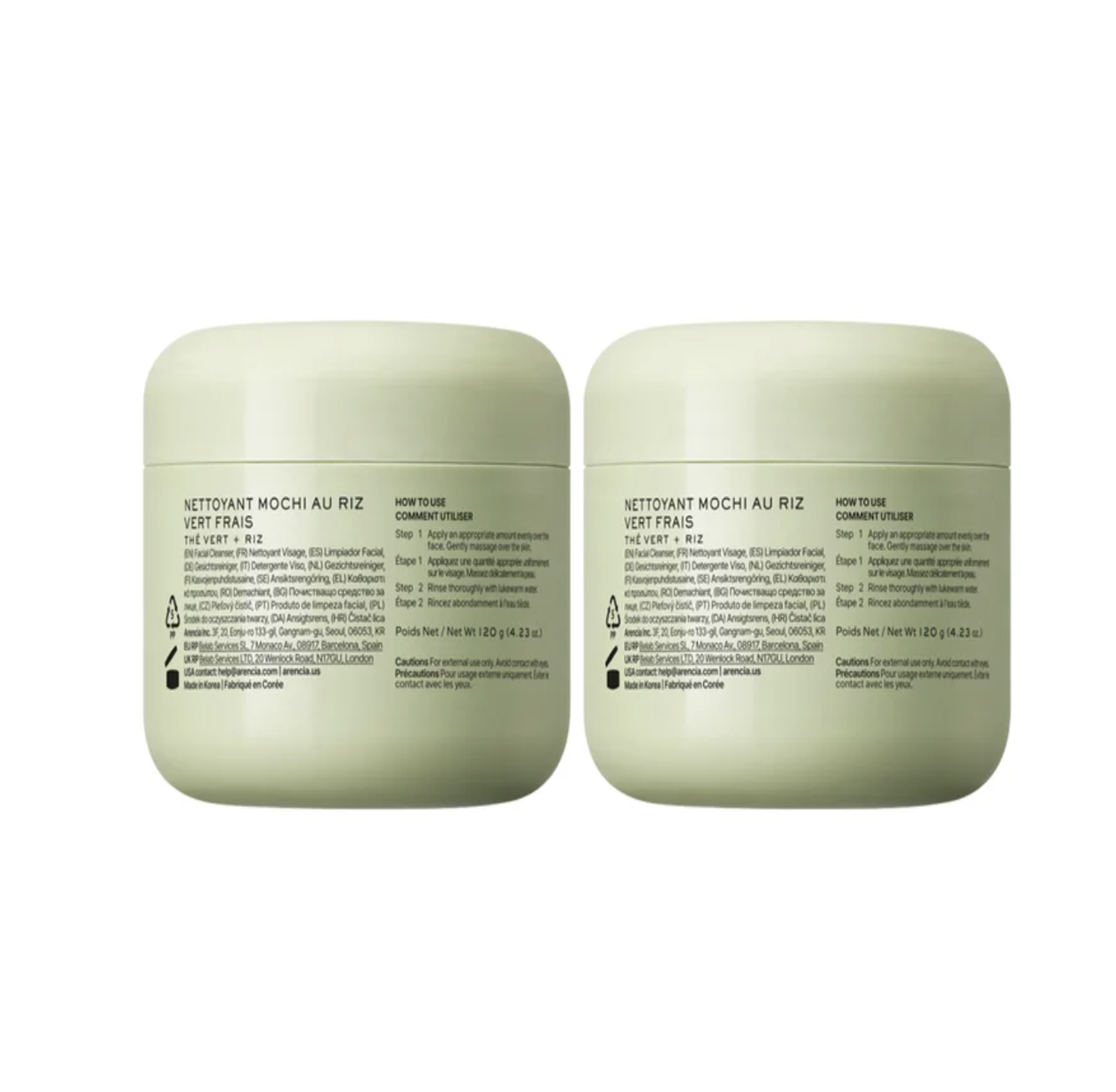 Arencia Fresh Green Rice Mochi Cleanser 4,23 fl oz, pacote com 2 unidades
