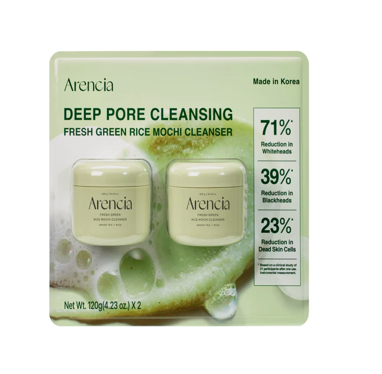 Arencia Fresh Green Rice Mochi Cleanser 4,23 fl oz, pacote com 2 unidades